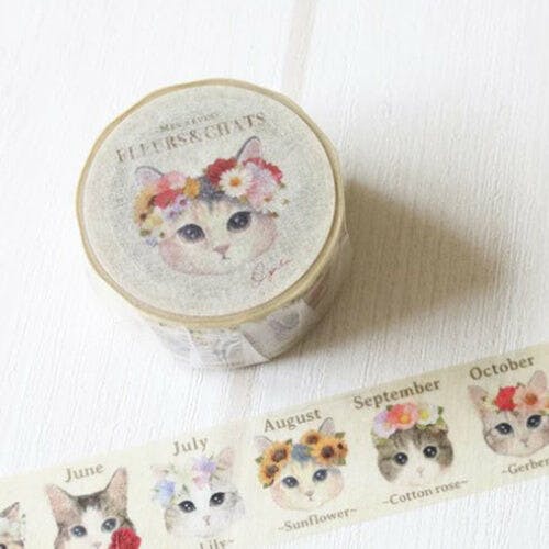 Tokotoko Circus Washi Tape Cats and Months 20 mm