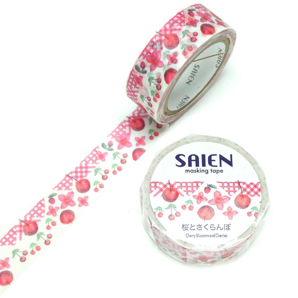 Kamiiso Saien Washi Tape Cherry Blossoms and Cherries 15 mm