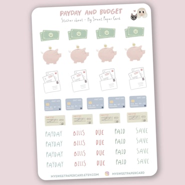 My Sweet Paper Card Matte Sticker Sheet Payday and Budget
