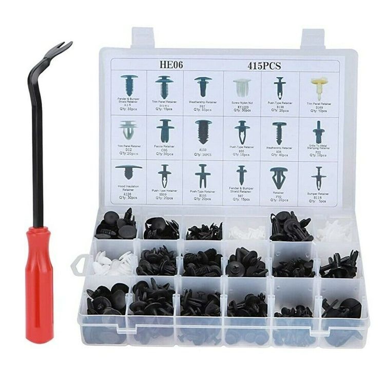 Mega-pack 415 stycken plast-clips, olika modeller + Verktyg!