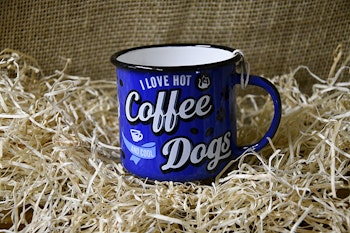 Emaljmugg I love Hot Coffee and Cool Dogs