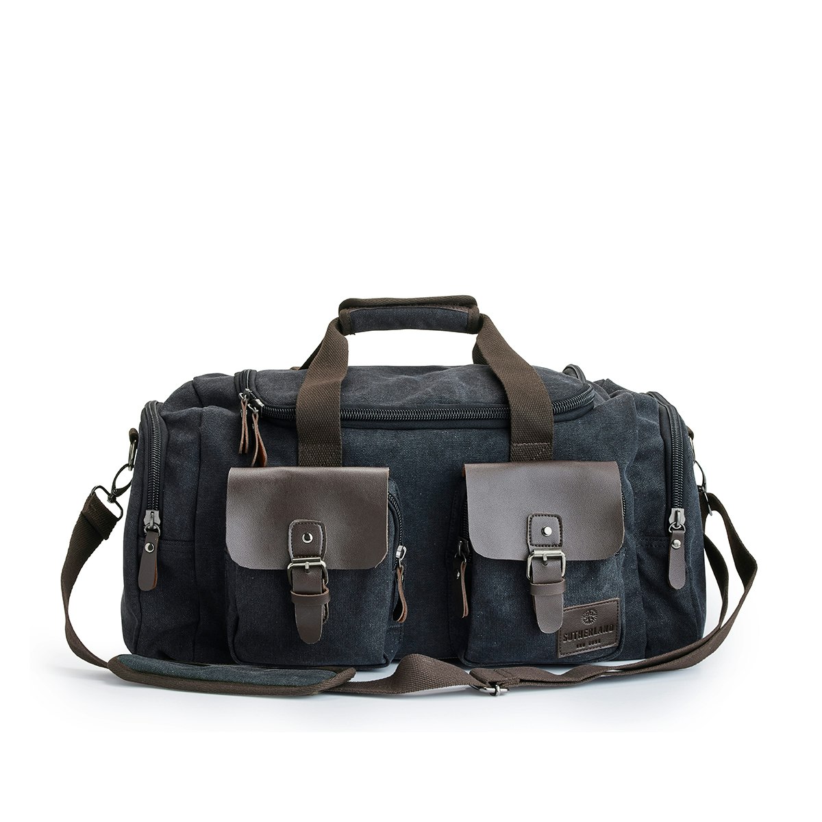 SNYGG TRENDIG DUFFELBAG MED IMITATIONSLÄDER FRÅN SUTHERLAND & SONS – SVART