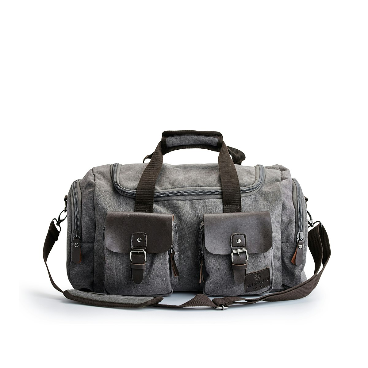 SNYGG TRENDIG DUFFELBAG MED IMITATIONSLÄDER FRÅN SUTHERLAND & SONS – GRÅ