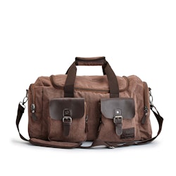 SNYGG TRENDIG DUFFELBAG MED IMITATIONSLÄDER FRÅN SUTHERLAND & SONS – BRUN