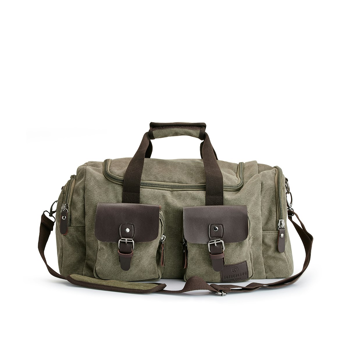 SNYGG TRENDIG DUFFELBAG MED IMITATIONSLÄDER FRÅN SUTHERLAND & SONS – GRÖN