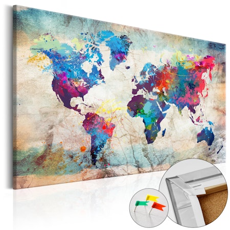 Ljuddämpande anslagstavla - World Map: Colourful Madness