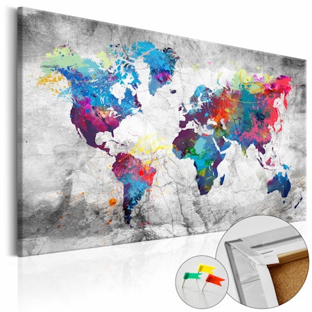 Ljuddämpande anslagstavla - World Map: Grey Style