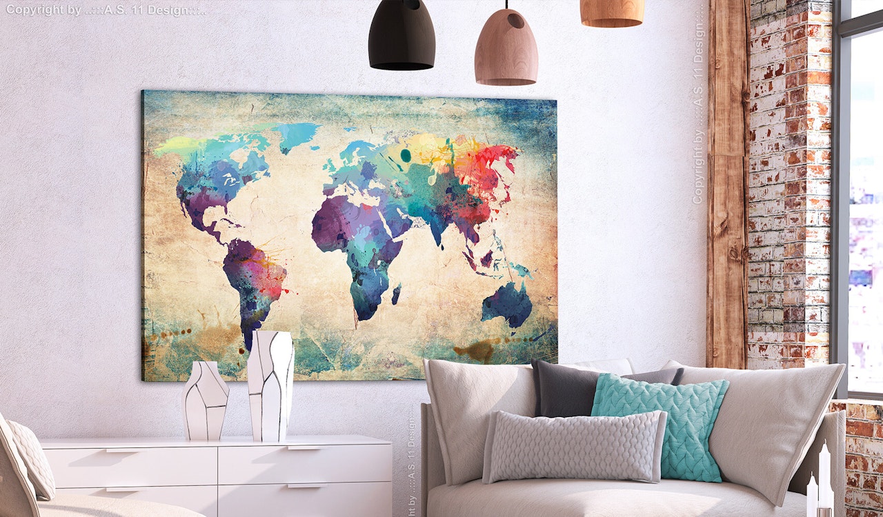 Ljuddämpande anslagstavla - Colorful World Map