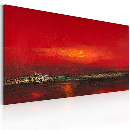 Ljuddämpande handmålad tavla - Röd solnedgång över havet