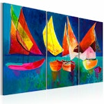 Ljuddämpande handmålad tavla - Färgfulla segelbåtar