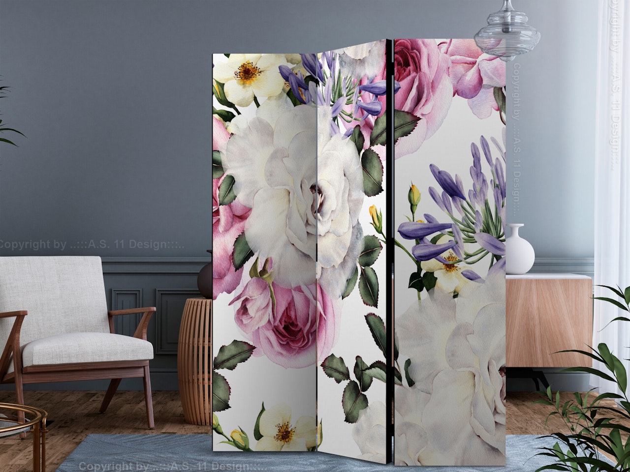 Rumsavdelare 3-delad (135x172cm) - Floral Glade