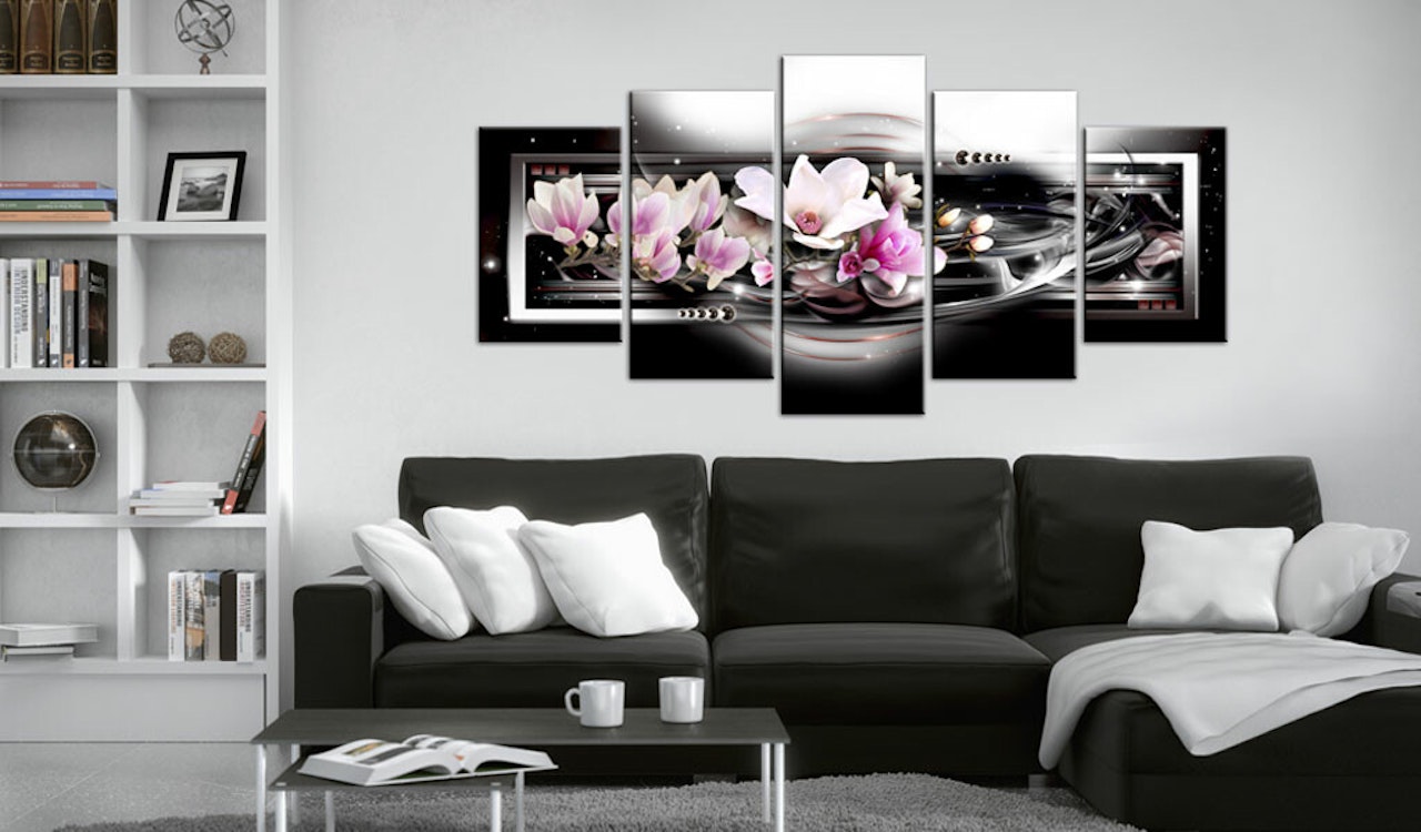 Ljuddämpande Tavla - Magnolias on a black background