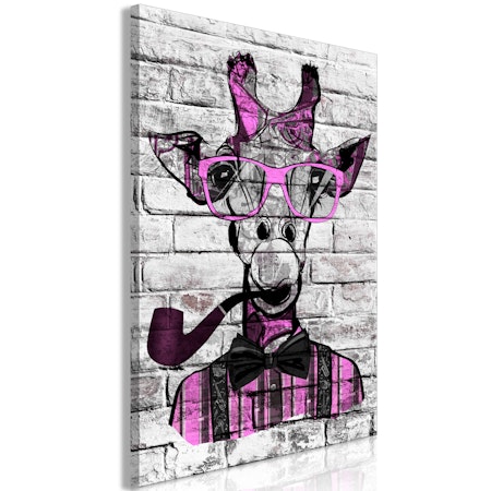 Ljuddämpande Tavla - Giraffe with Pipe (1 Part) Vertical Pink