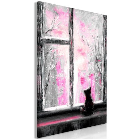 Ljuddämpande Tavla - Longing Kitty (1 Part) Vertical Pink