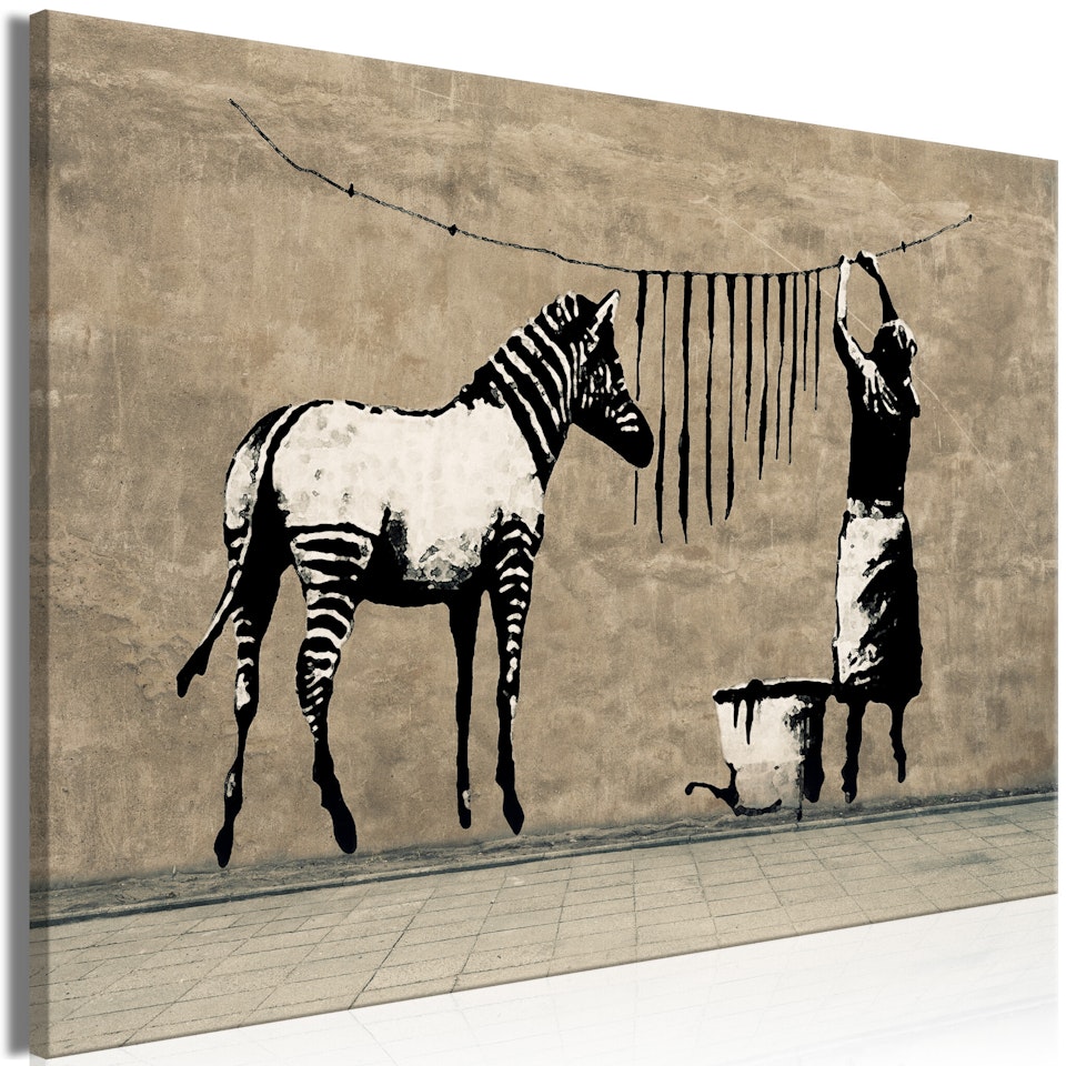 Ljuddämpande Tavla - Banksy: Washing Zebra on Concrete (1 Part) Wide