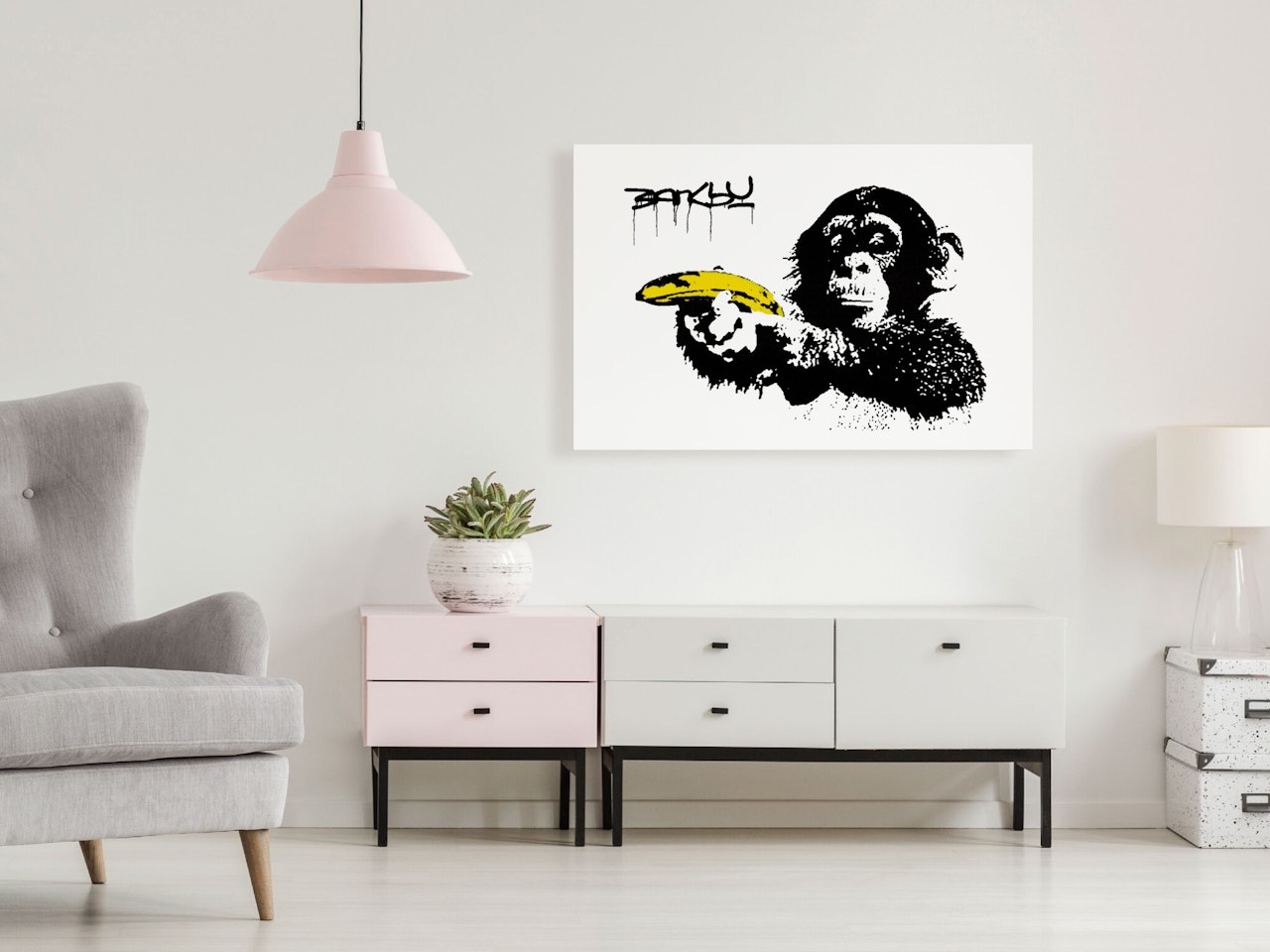 Ljuddämpande Tavla - Banksy: Monkey with Banana (1 Part) Wide