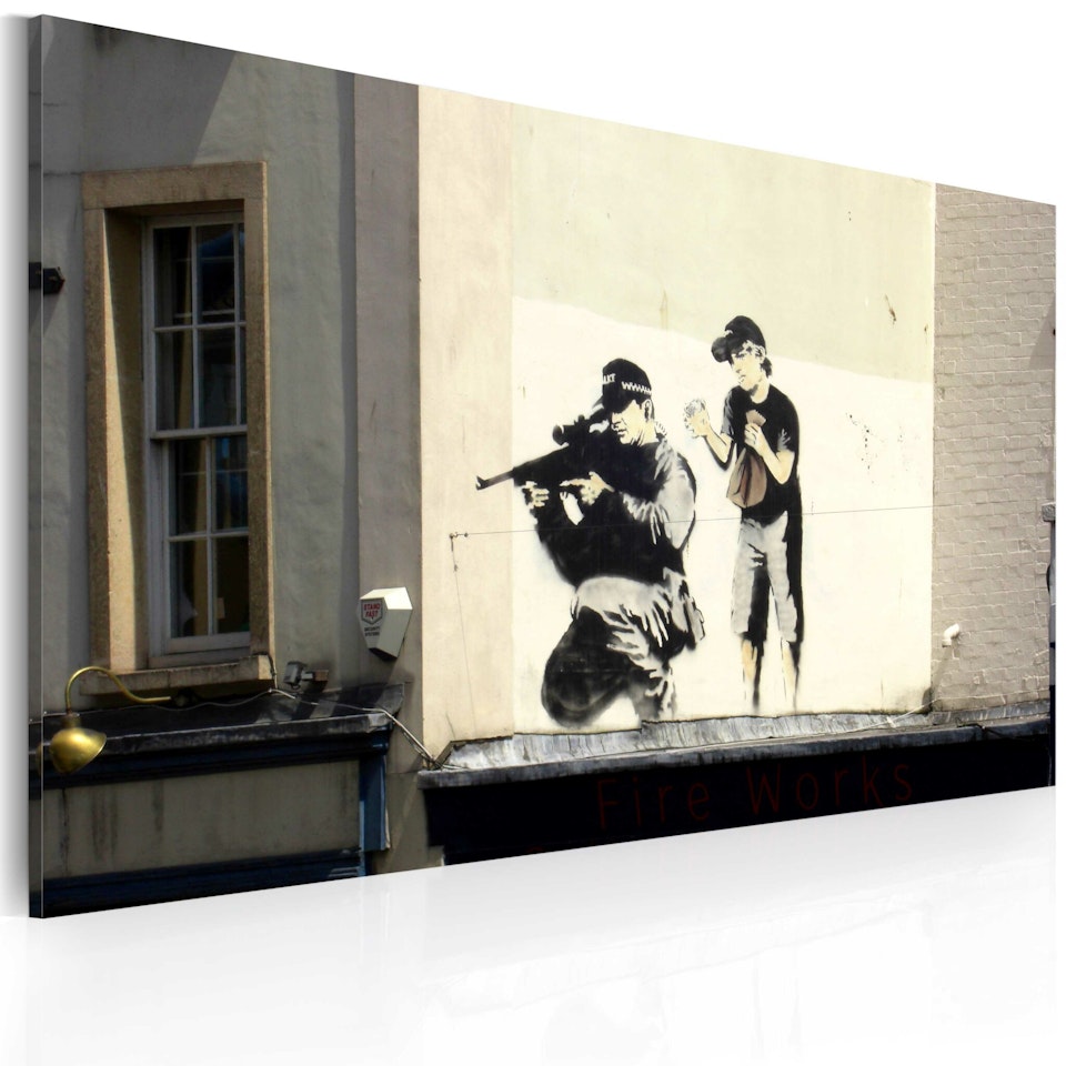 Ljuddämpande Tavla - Sniper and boy (Banksy)