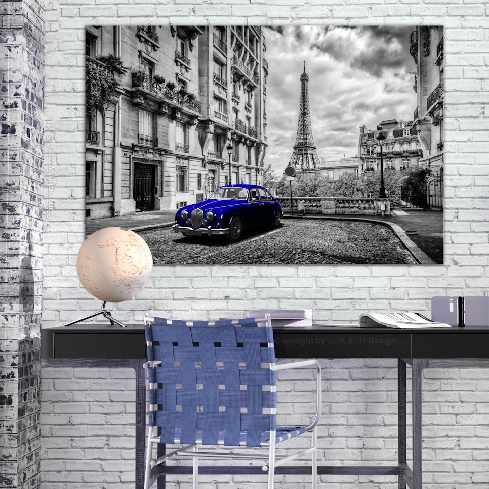Ljuddämpande Tavla - Car in Paris (1 Part) Blue Wide