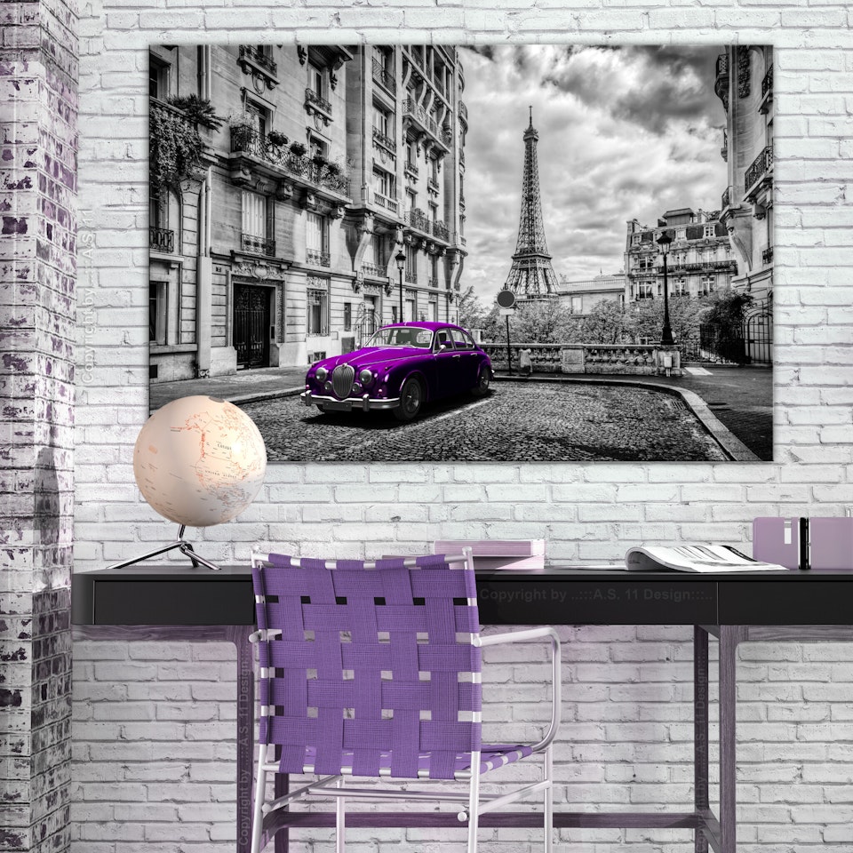 Ljuddämpande Tavla - Car in Paris (1 Part) Violet Wide