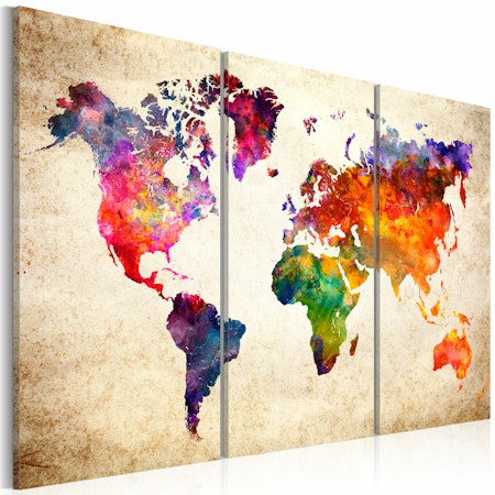 Ljuddämpande Tavla - The World's Map in Watercolor