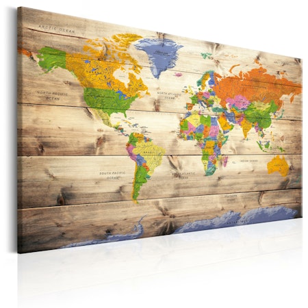 Ljuddämpande Tavla - Map on wood: Colourful Travels