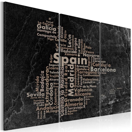 Ljuddämpande Tavla - Text map of Spain on the blackboard - triptych