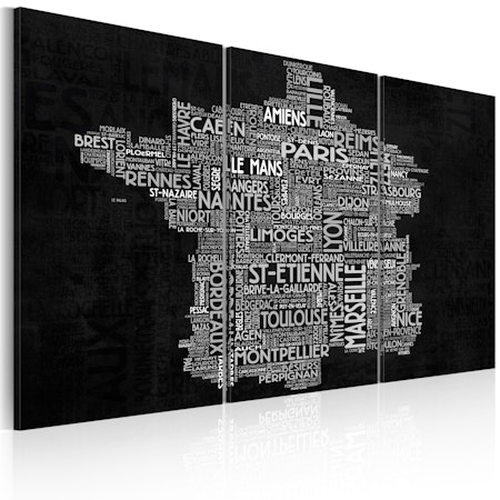 Ljuddämpande Tavla - Text map of France on the black background - triptych