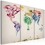 Ljuddämpande Tavla - Världskartan - färgad rök spår - Triptych