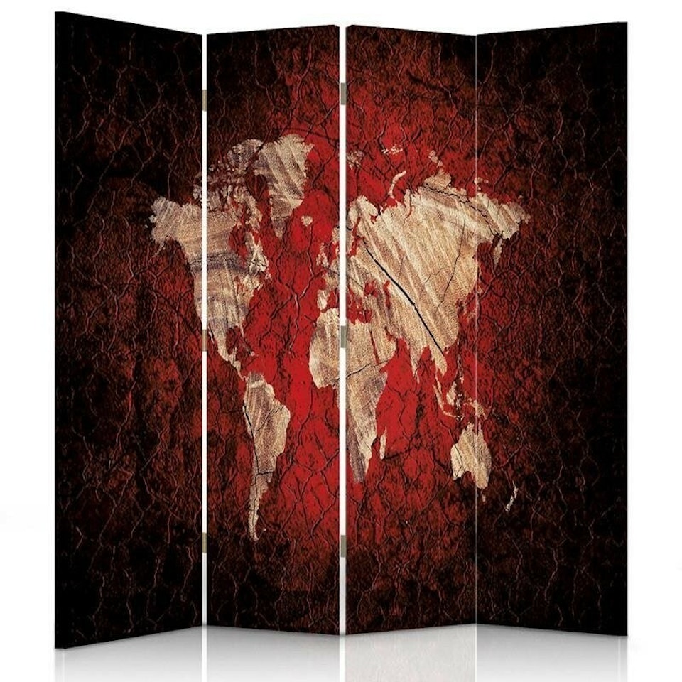Rumsavdelare 4-delad - Rustic world map in red