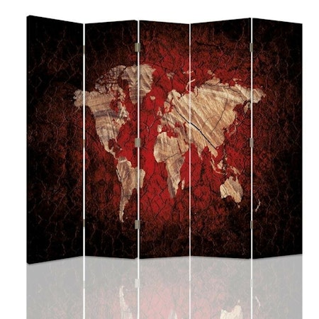 Rumsavdelare 5-delad - Rustic world map in red