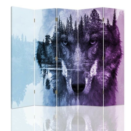 Rumsavdelare 5-delad - The wolf on the background of the forest in purples
