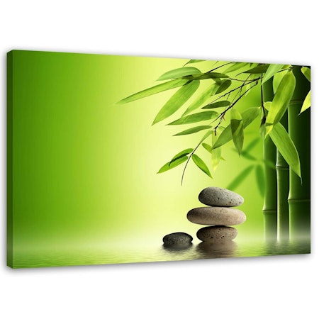 Ljuddämpande tavla - Zen stones and bamboo on green background
