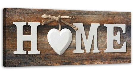 Ljuddämpande tavla - Home inscription with heart on an old wooden board