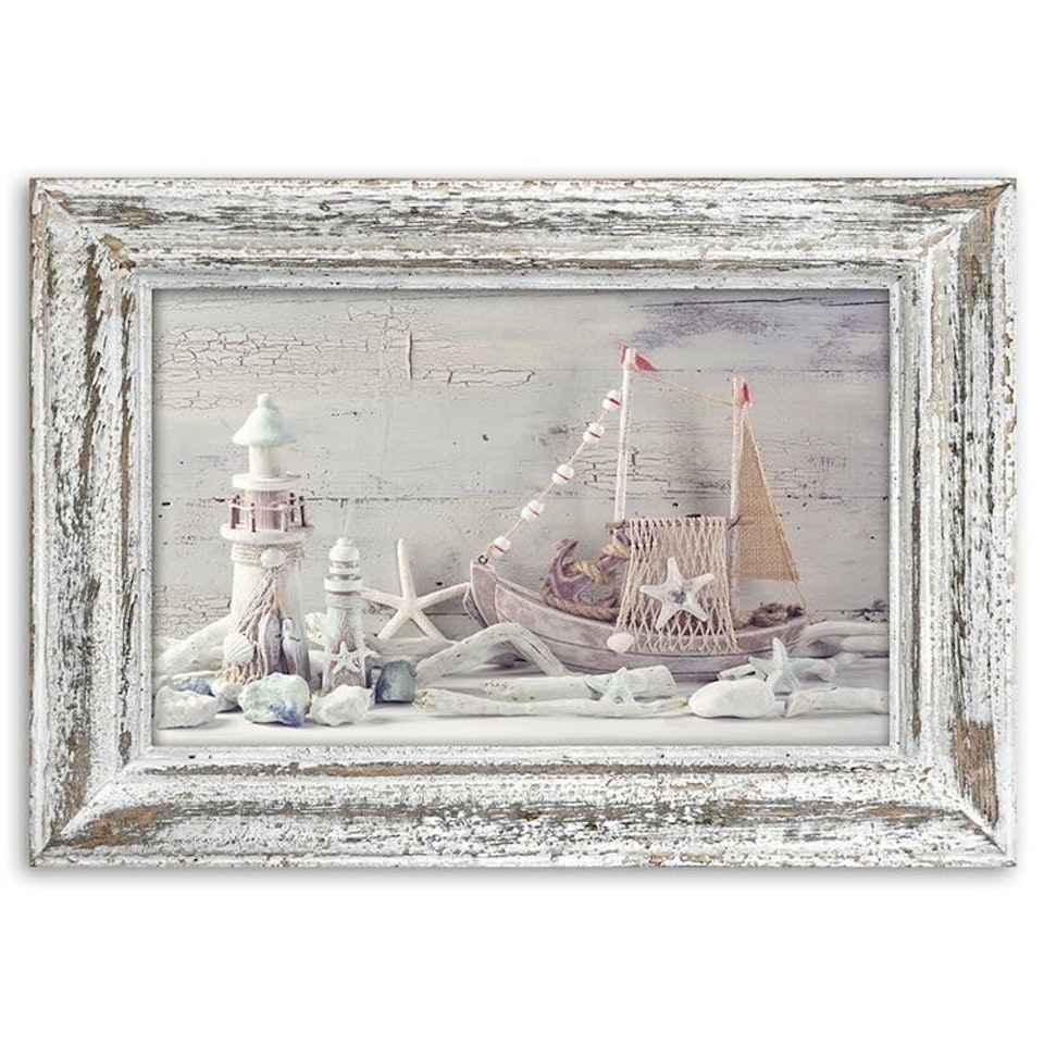 Ljuddämpande tavla "art" - Seaside souvenirs in a shabby chic wooden frame