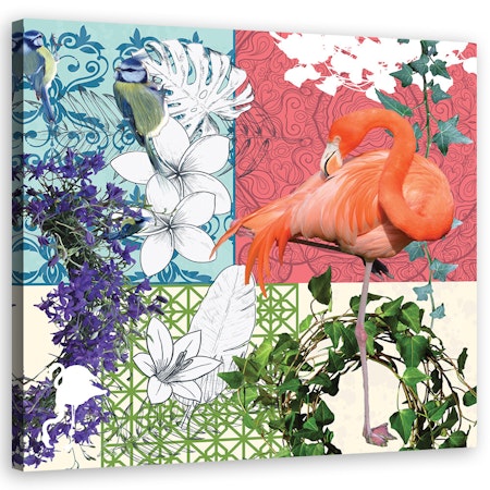 Ljuddämpande tavla - Flamingo and birds collage