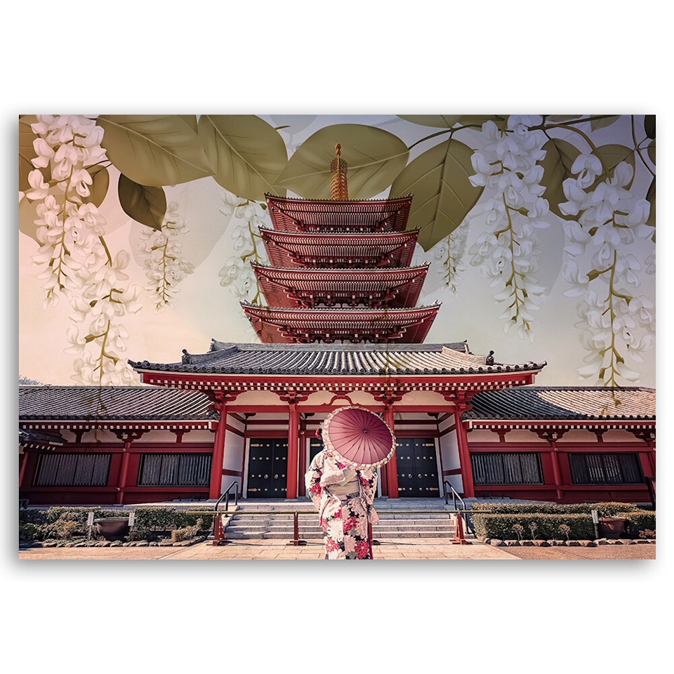 Ljuddämpande tavla - Japanese Geisha and temple