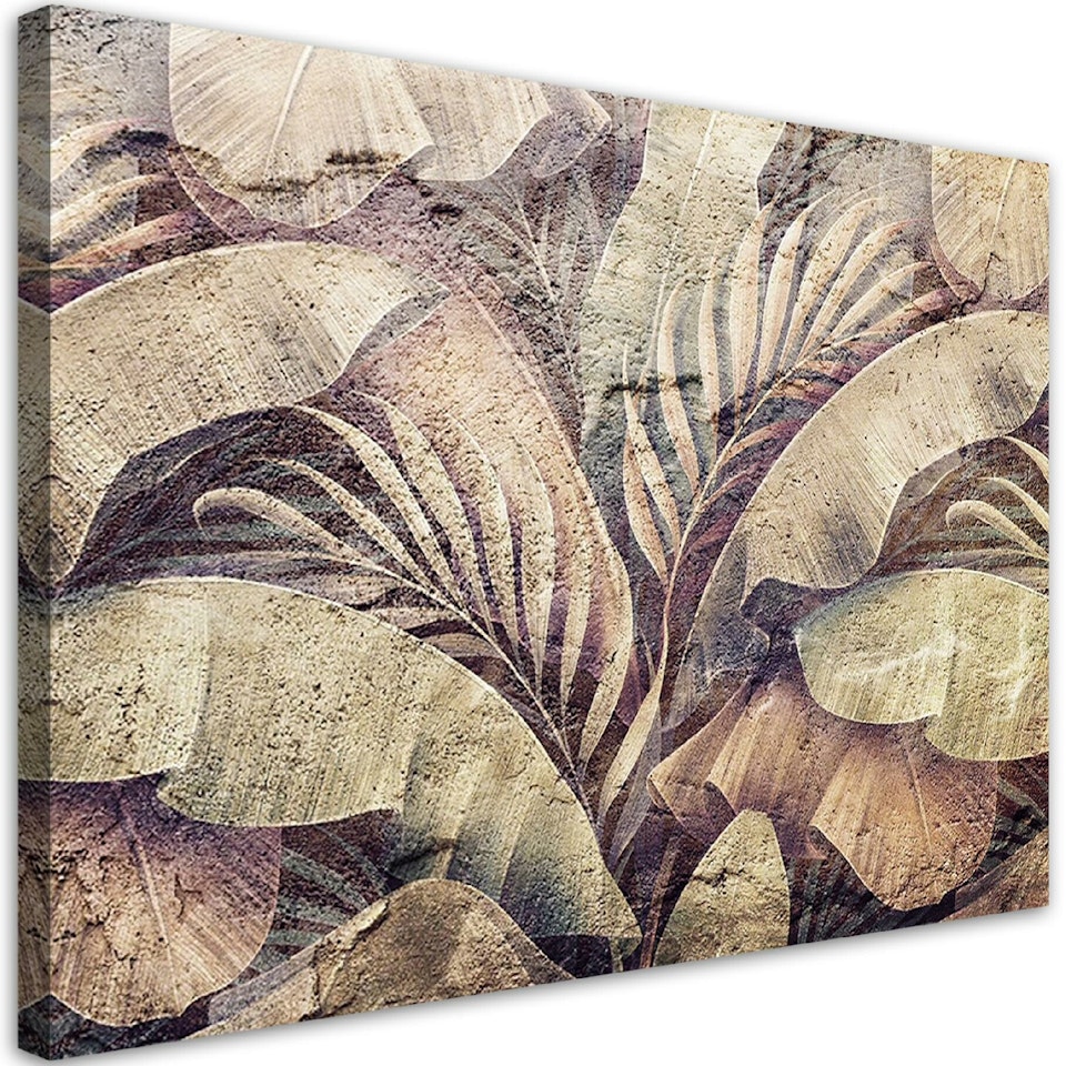 Ljuddämpande tavla "art" - Palm leaf jungle on imitation concrete