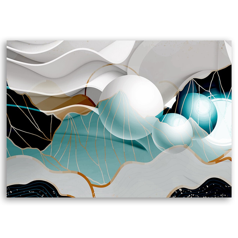 Ljuddämpande tavla - Turquoise abstract with balls 3D