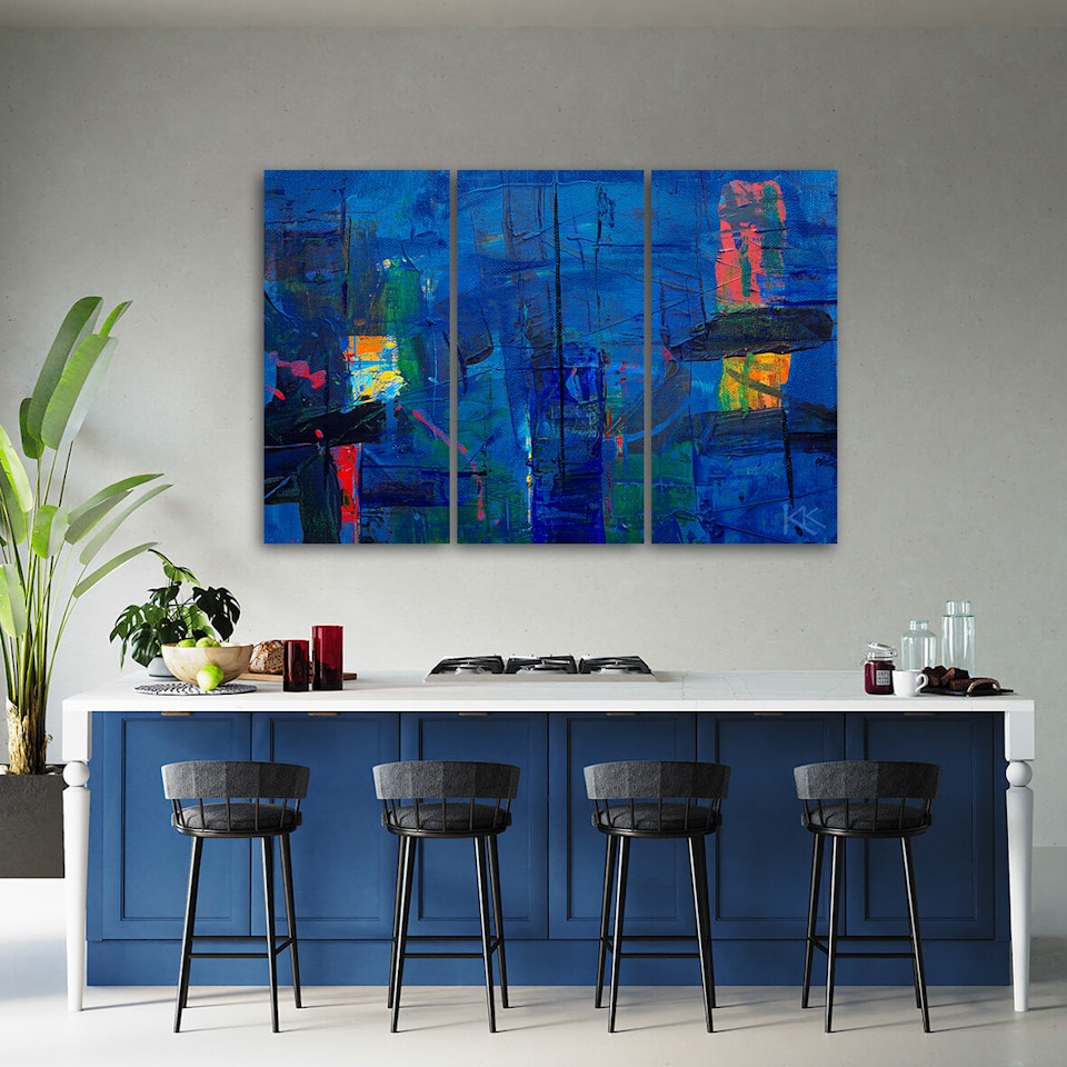 Ljuddämpande tavla - Blue abstract hand painted