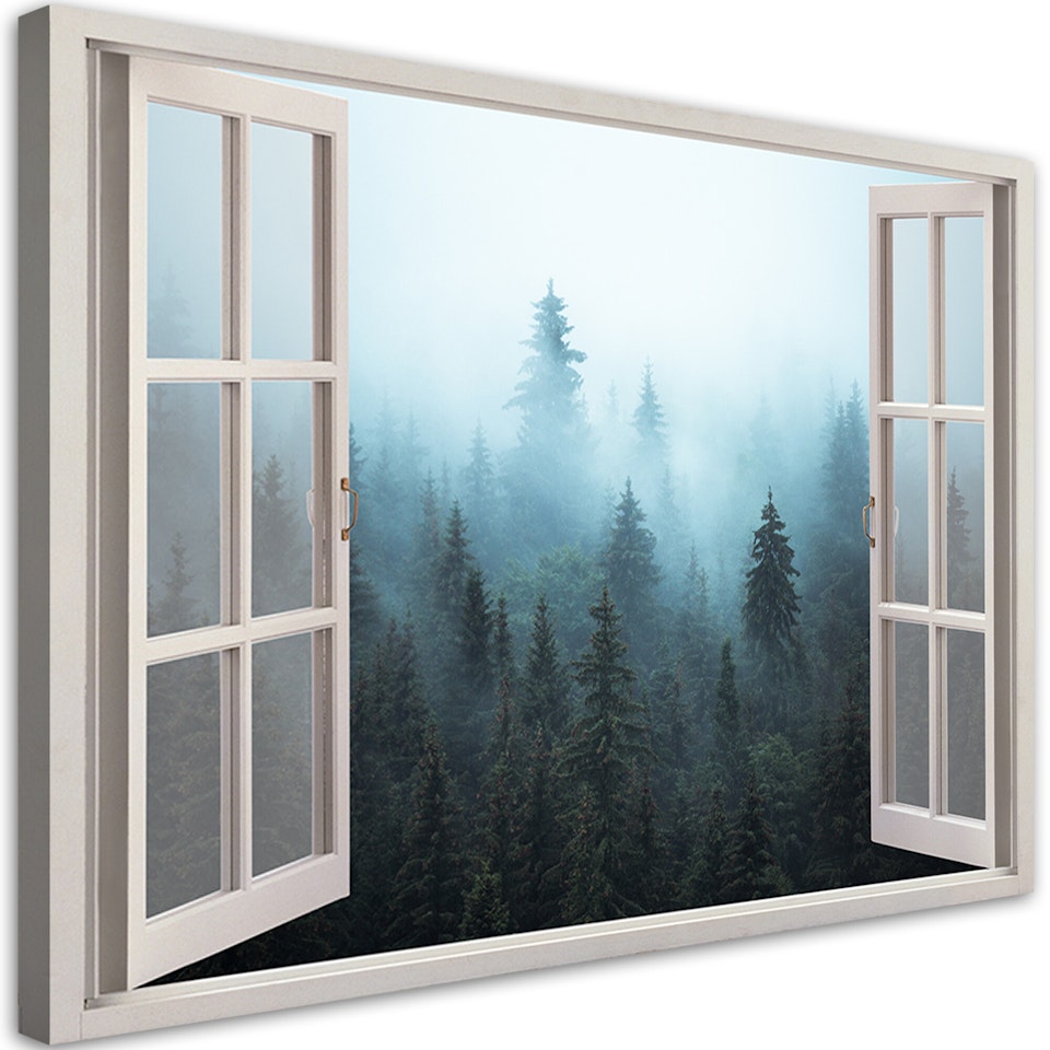 Ljuddämpande tavla - Window view Forest in the fog nature