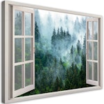 Ljuddämpande tavla - Window green forest in fog nature