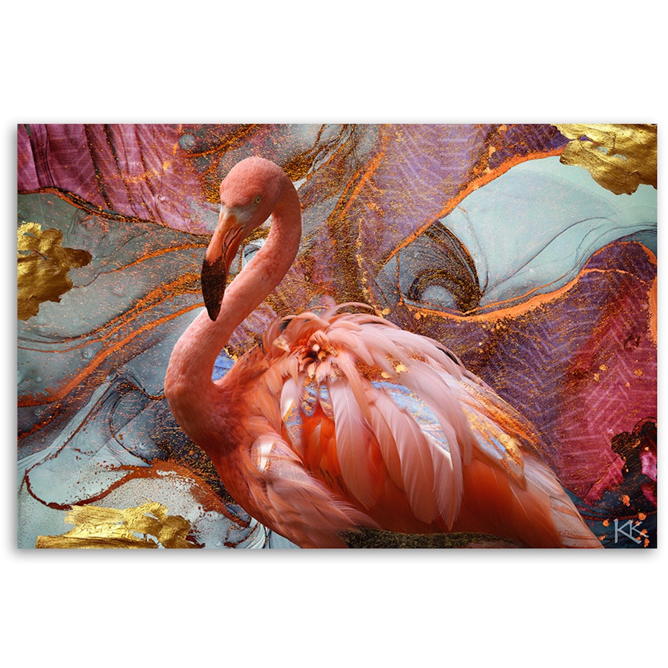Ljuddämpande tavla - Pink flamingo on abstract background