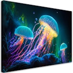 Ljuddämpande tavla - Neon jellyfish underwater