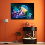 Ljuddämpande tavla - Neon jellyfish underwater