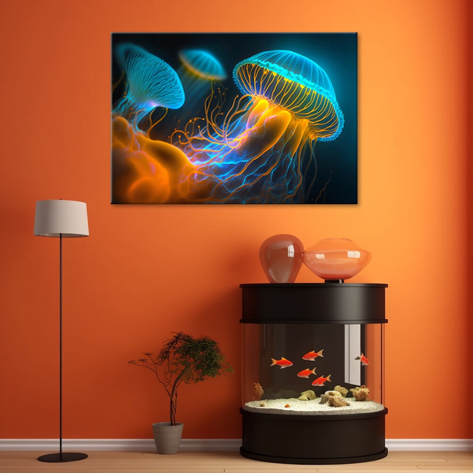Ljuddämpande tavla - Jellyfish underwater Neon