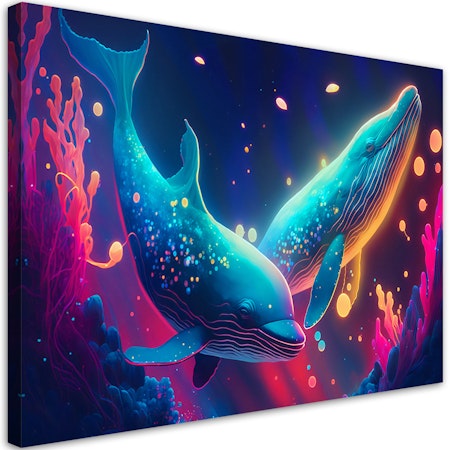 Ljuddämpande tavla - Neon whales underwater