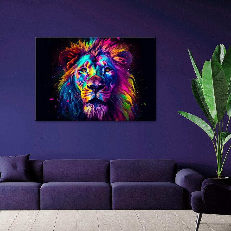 Ljuddämpande tavla - Colour Neon Portrait Lion Ai