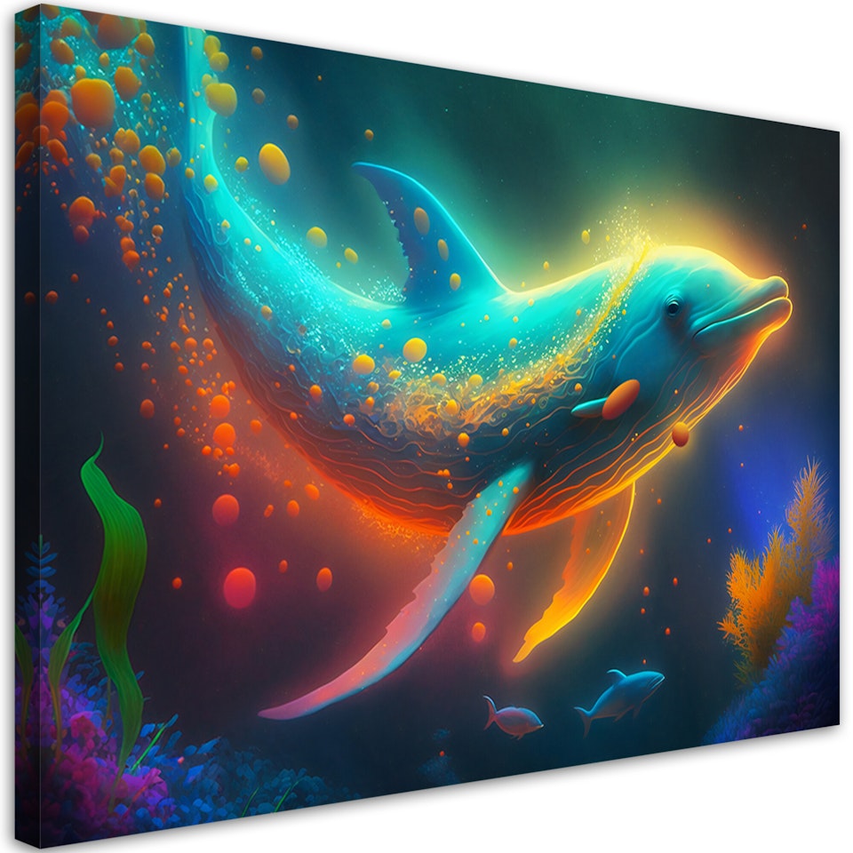 Ljuddämpande tavla - Neon whale abstraction