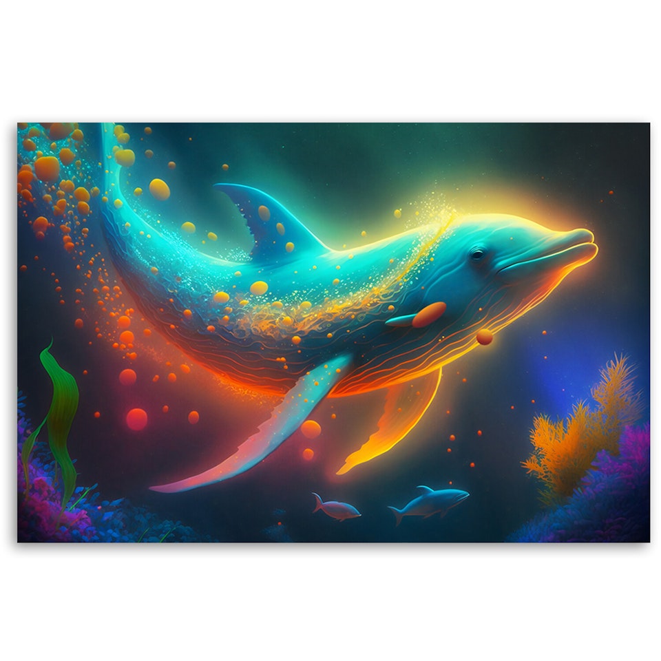 Ljuddämpande tavla - Neon whale abstraction