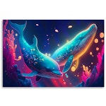 Ljuddämpande tavla - Neon whales underwater